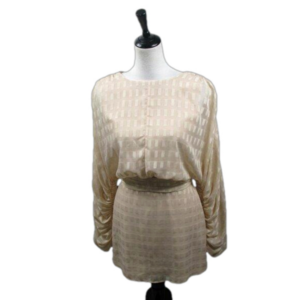 House of Harlow 1960 Cream Ruched Sleeve Open Slit Back Mini Dress Size Small